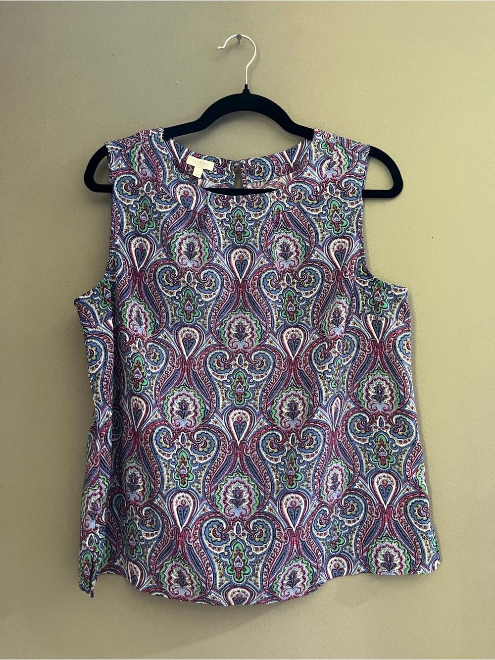 Talbots Petite Sleeveless Paisley Tank Jewel Tones Business Casual 70s Mod Retro